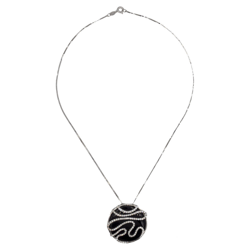 COLLIER PENDENTIF CERCLE EN ARGENT 925, BAKÉLITE NOIR ET PIERRES SEMI-PRÉCIEUSES - MY LITTLE VENDOME