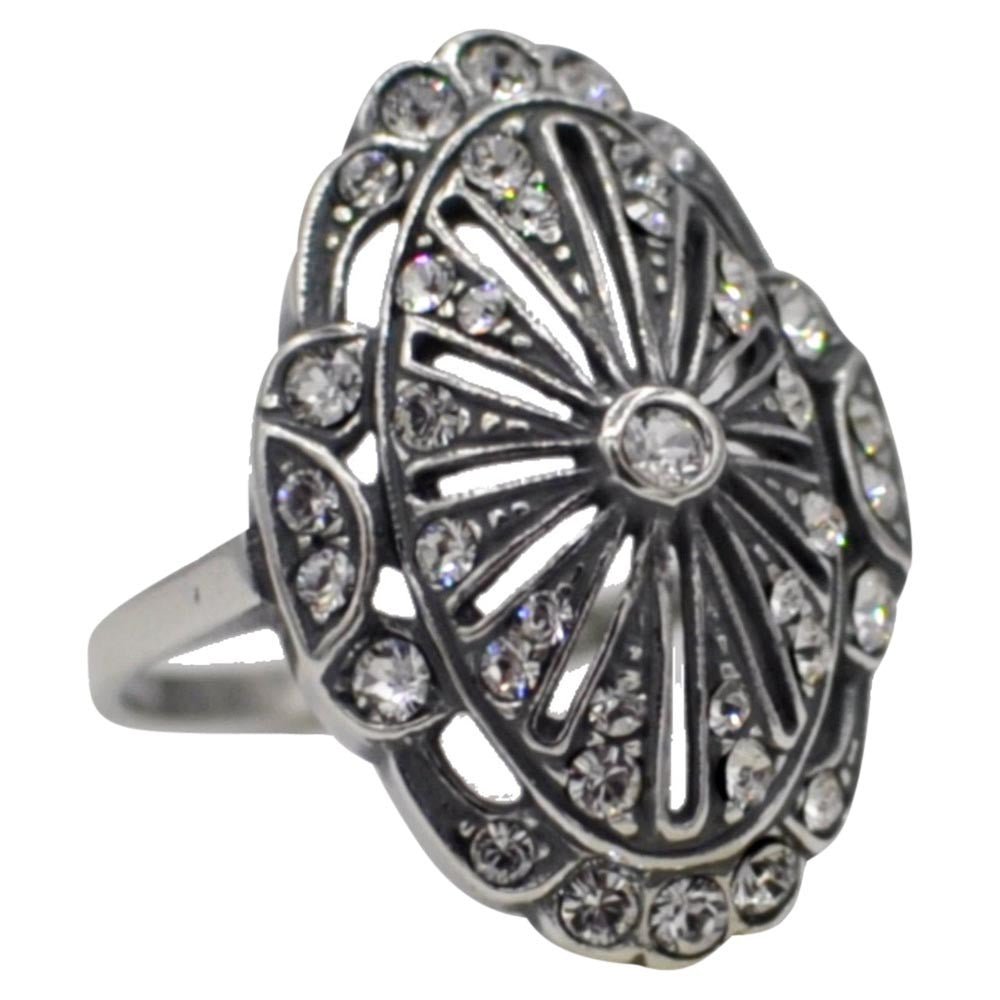 Bague Ancienne En Argent 925 Avec Saphirs Et Pierres Précieuses - Taille 56