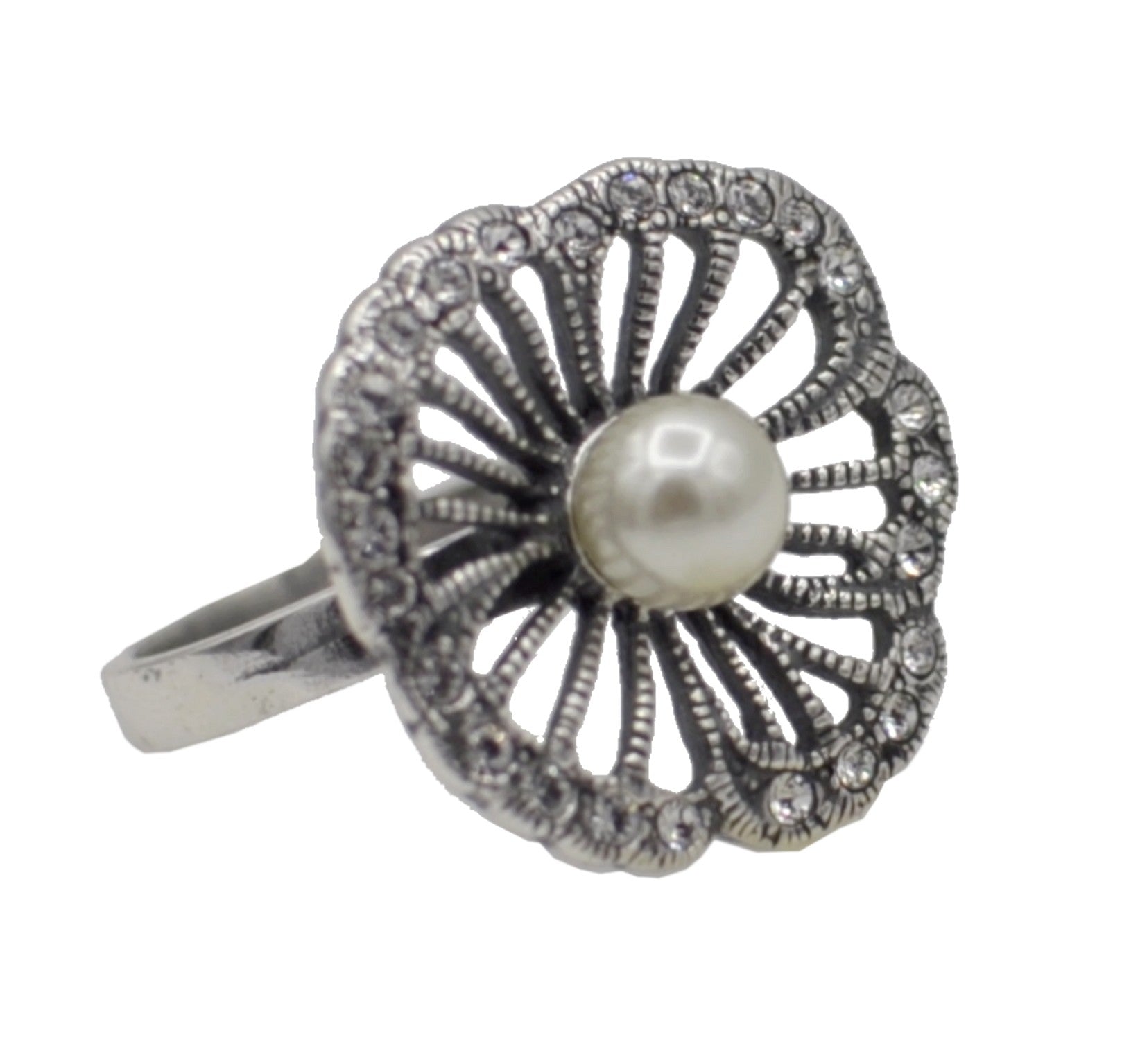 BAGUE ART DECO FLEUR PERLE NATURELLE EN ARGENT 925 - MY LITTLE VENDOME