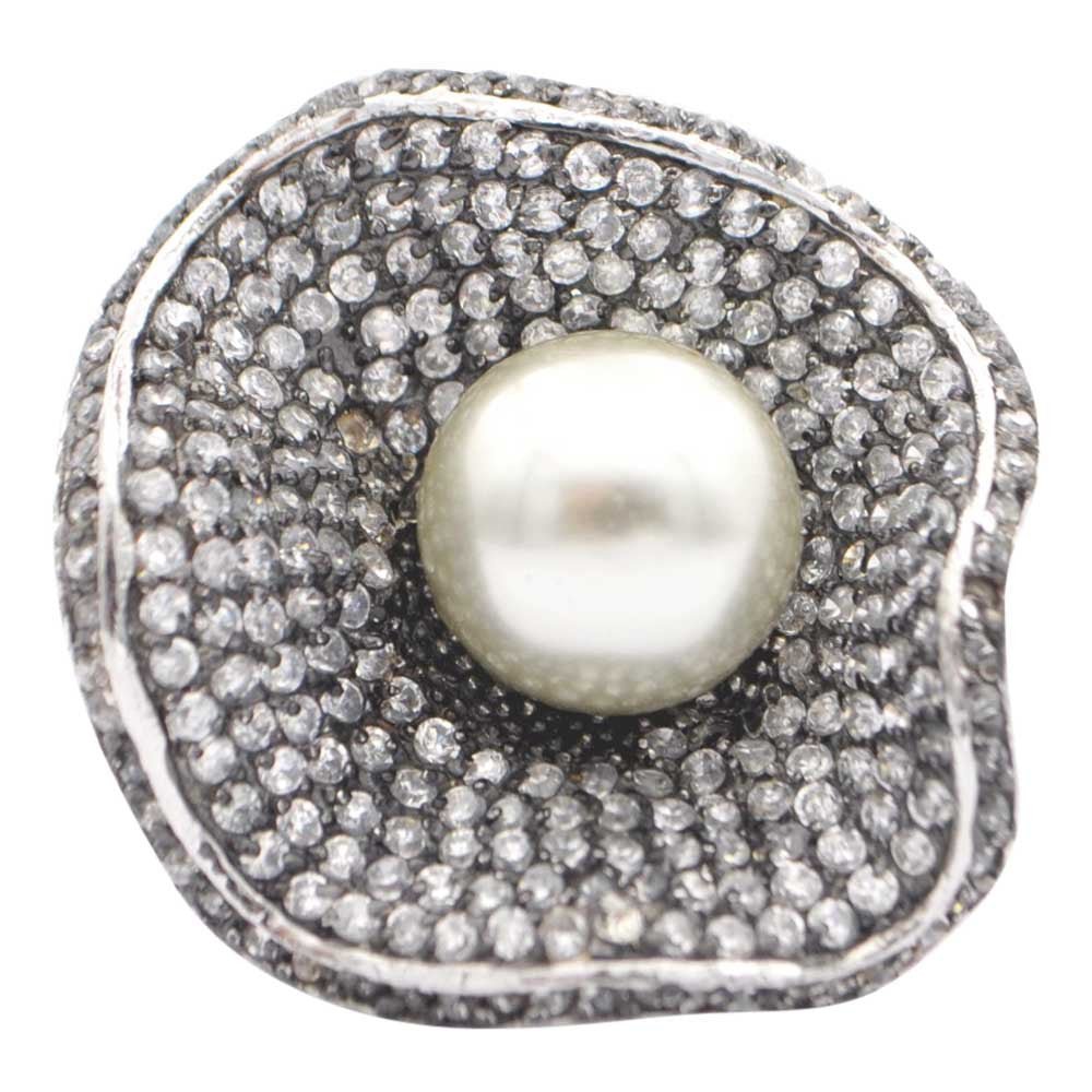 BAGUE FLEUR PERLE GRISE & CRISTAUX NATURELS - MY LITTLE VENDOME