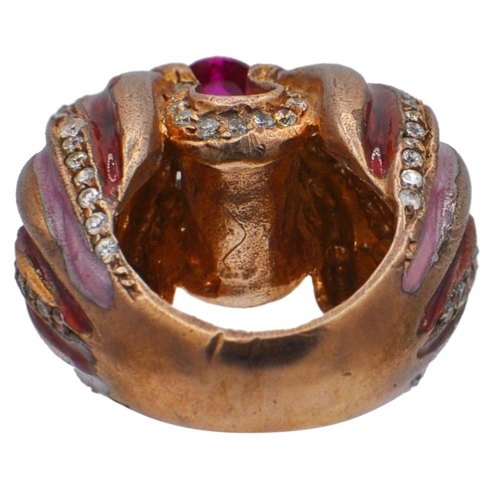 BAGUE VINTAGE ÉMAILLÉE OR ROSE VERMEIL ET QUARTZ ROSE - MY LITTLE VENDOME