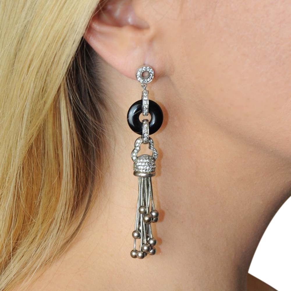 BOUCLE D'OREILLE ART DÉCO POMPONS & ONYX EN ARGENT 925 - MY LITTLE VENDOME