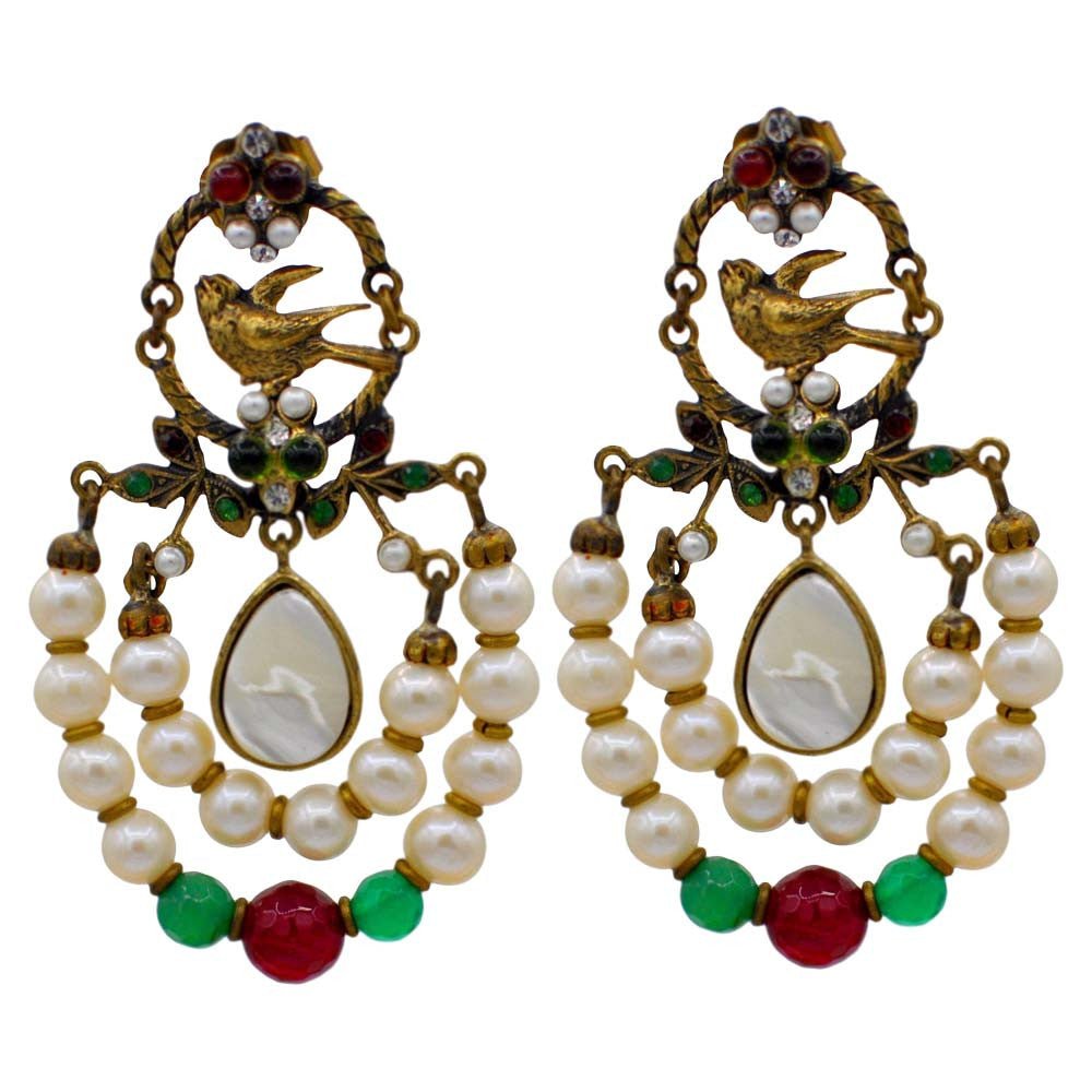 BOUCLES D'OREILLES CHANDELIER VINTAGE DE STYLE VICTORIEN EN PERLES NATURELLES ET PIERRES SEMI - PRÉCIEUSES - MY LITTLE VENDOME