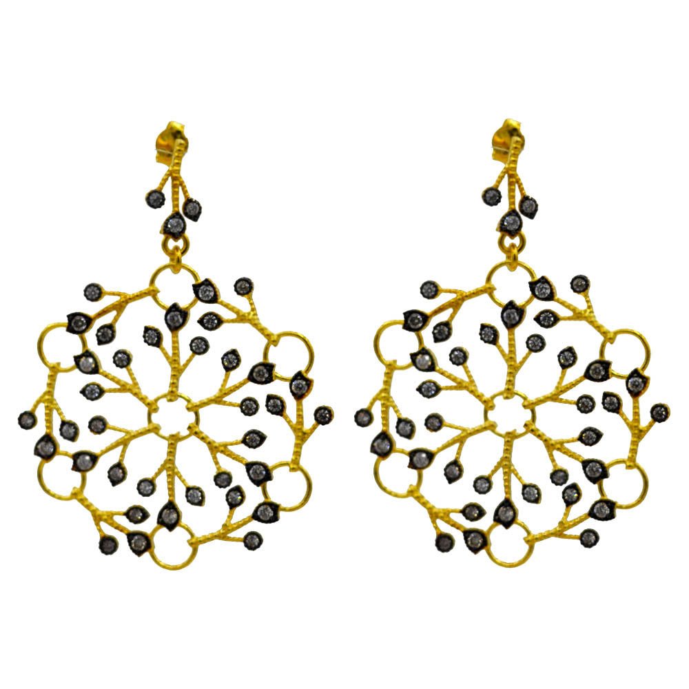 BOUCLES D'OREILLES EN OR 14 CARATS ET ARGENT 925 FAÇON DENTELLE ET PIERRES NATURELLES ET SEMI PRÉCIEUSES - MY LITTLE VENDOME