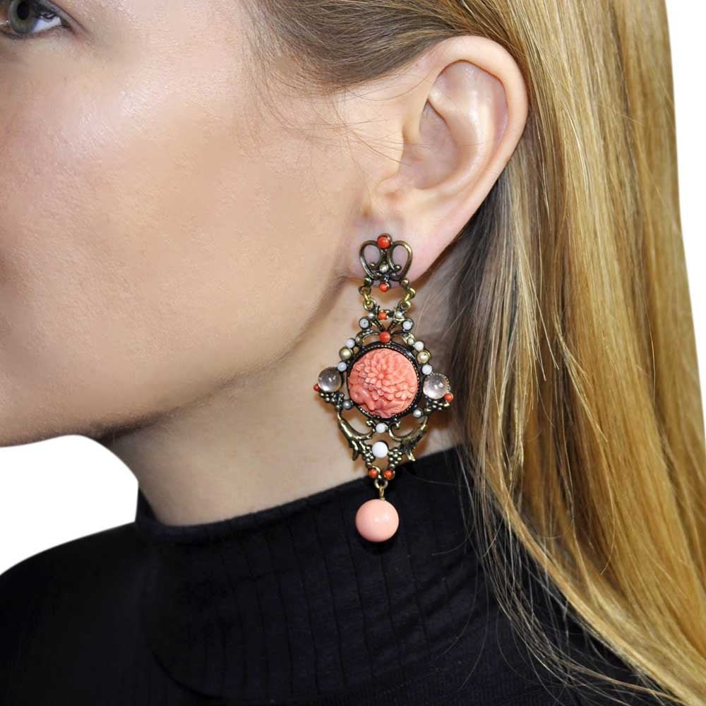 BOUCLES D'OREILLES VINTAGE, BAKÉLITE, CORAIL ET PIERRES NATURELLES SEMI PRÉCIEUSES - MY LITTLE VENDOME