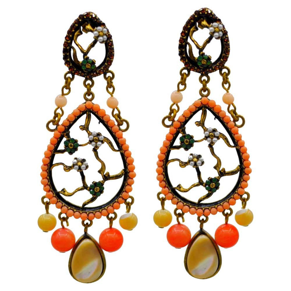 BOUCLES D'OREILLES VINTAGE DE STYLE VICTORIEN EN PERLES DE CORAIL ET NACRE NATURELLE - MY LITTLE VENDOME