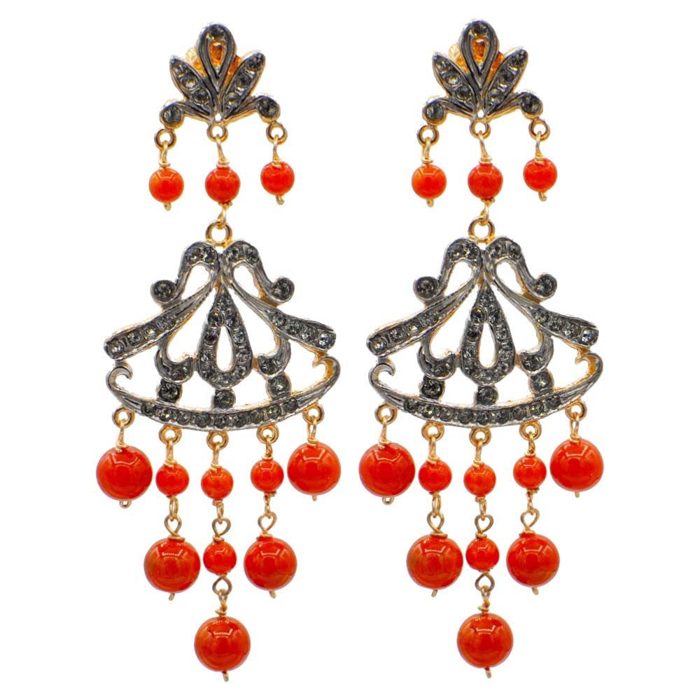 BOUCLES D'OREILLES VINTAGE EN CORAIL EN OR ROSE ET ARGENT 925 - MY LITTLE VENDOME