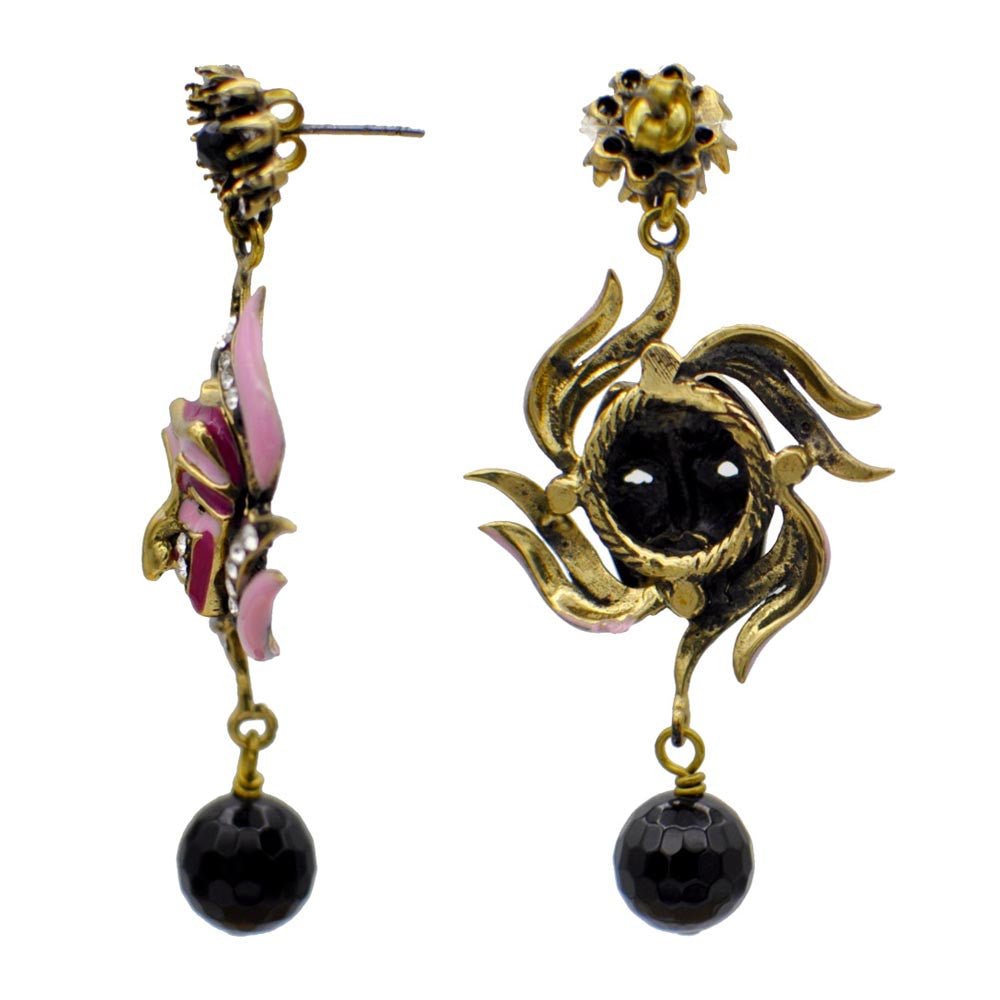 BOUCLES D'OREILLES VINTAGE MASQUE VÉNITIEN ÉMAILLÉ ET PIERRES NATURELLES - MY LITTLE VENDOME