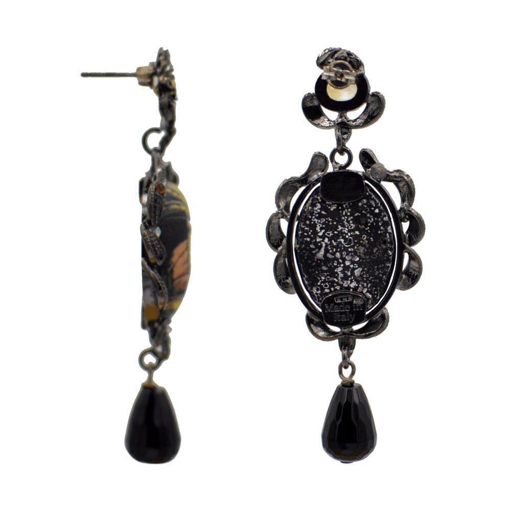 BOUCLES D'OREILLES VINTAGE NOIRES DE STYLE VICTORIEN EN ARGENT 925, ONYX, PERLES ET PIERRES SEMI PRÉCIEUSES - MY LITTLE VENDOME