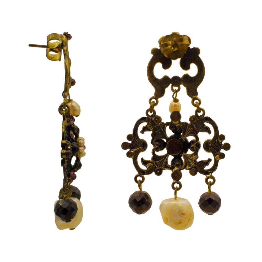 BOUCLES D'OREILLES VINTAGE PIERRES SEMI PRÉCIEUSES ET PERLES NATURELLES - MY LITTLE VENDOME