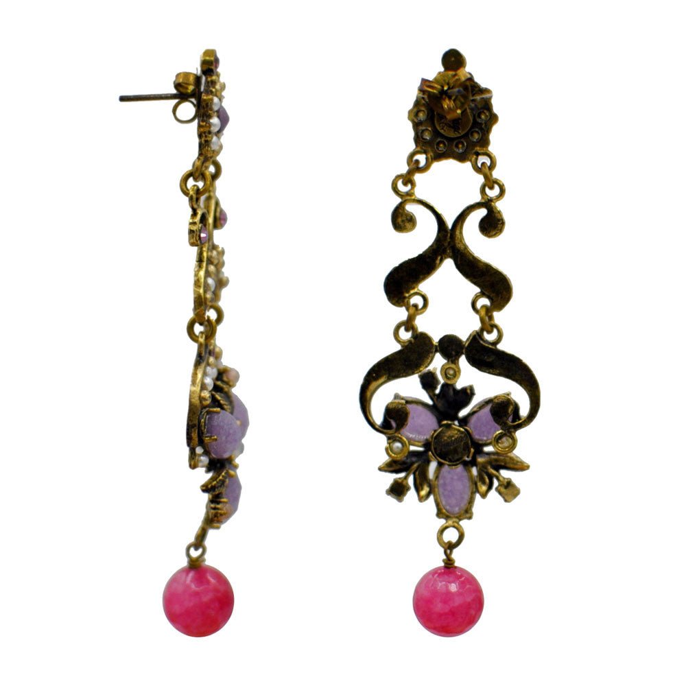 BOUCLES D'OREILLES VINTAGE ROSE DE STYLE VICTORIEN, PERLES NATURELLES ET PIERRES SEMI - PRÉCIEUSES - MY LITTLE VENDOME