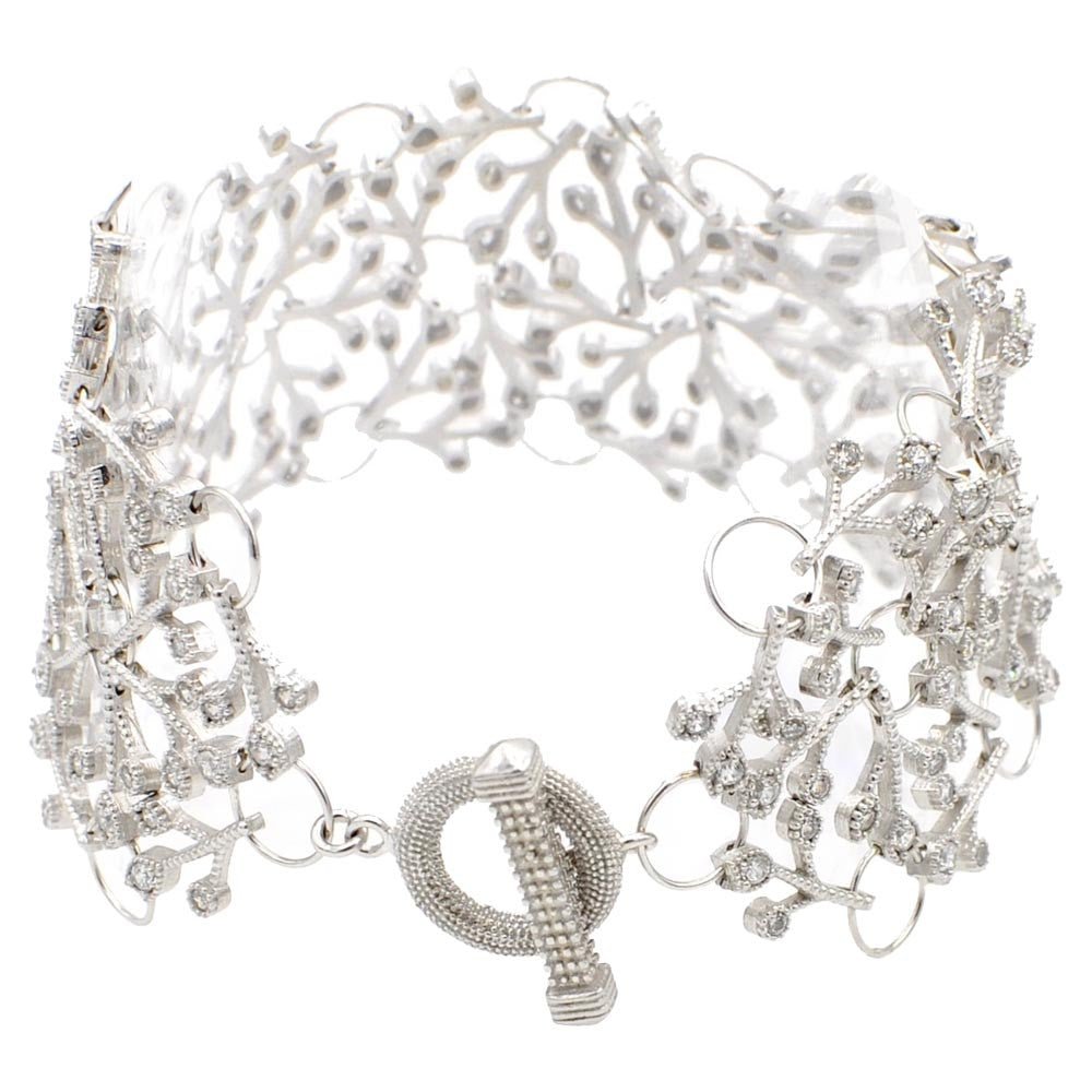 BRACELET CHAINE DENTELLE EN ARGENT 925 & CRISTAL NATUREL - MY LITTLE VENDOME