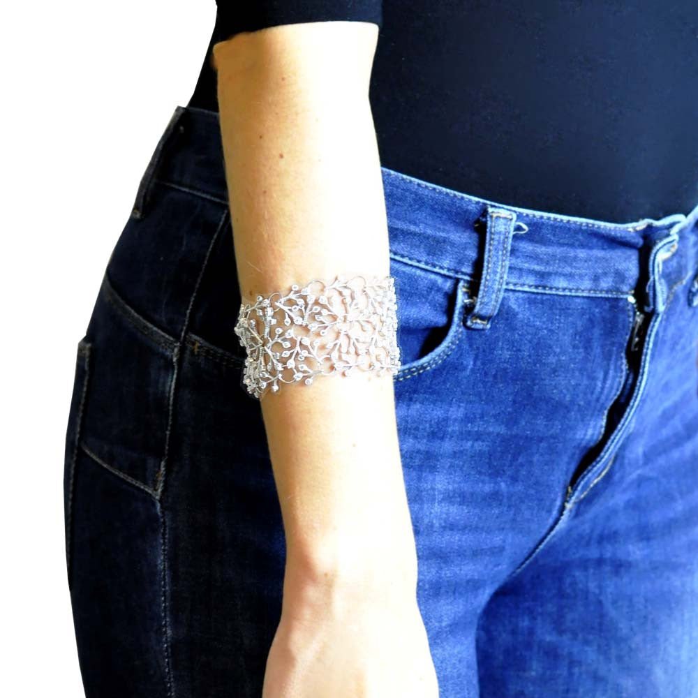 BRACELET CHAINE DENTELLE EN ARGENT 925 & CRISTAL NATUREL - MY LITTLE VENDOME