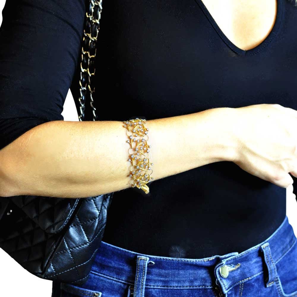 BRACELET CHAINE DENTELLE VERMEIL OR JAUNE & CRISTAL NATUREL - MY LITTLE VENDOME