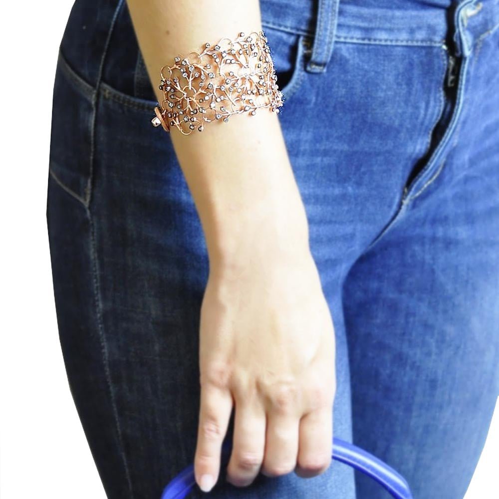 BRACELET CHAINE DENTELLE VERMEIL OR ROSE & CRISTAL NATUREL - MY LITTLE VENDOME