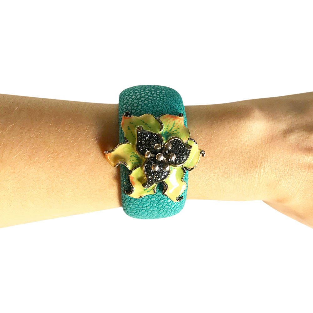 BRACELET MANCHETTE GALUCHAT TURQUOISE EN ARGENT 925 - MY LITTLE VENDOME