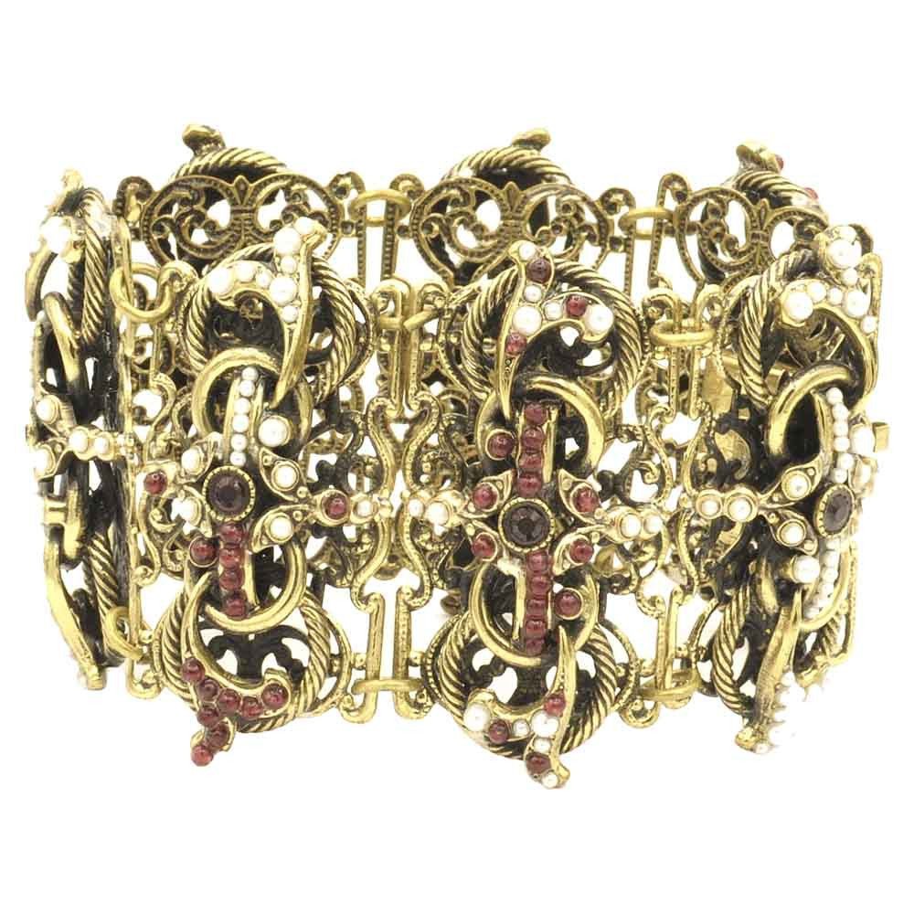 BRACELET MANCHETTE VINTAGE DE STYLE VICTORIEN GRENAT ET PERLES - MY LITTLE VENDOME