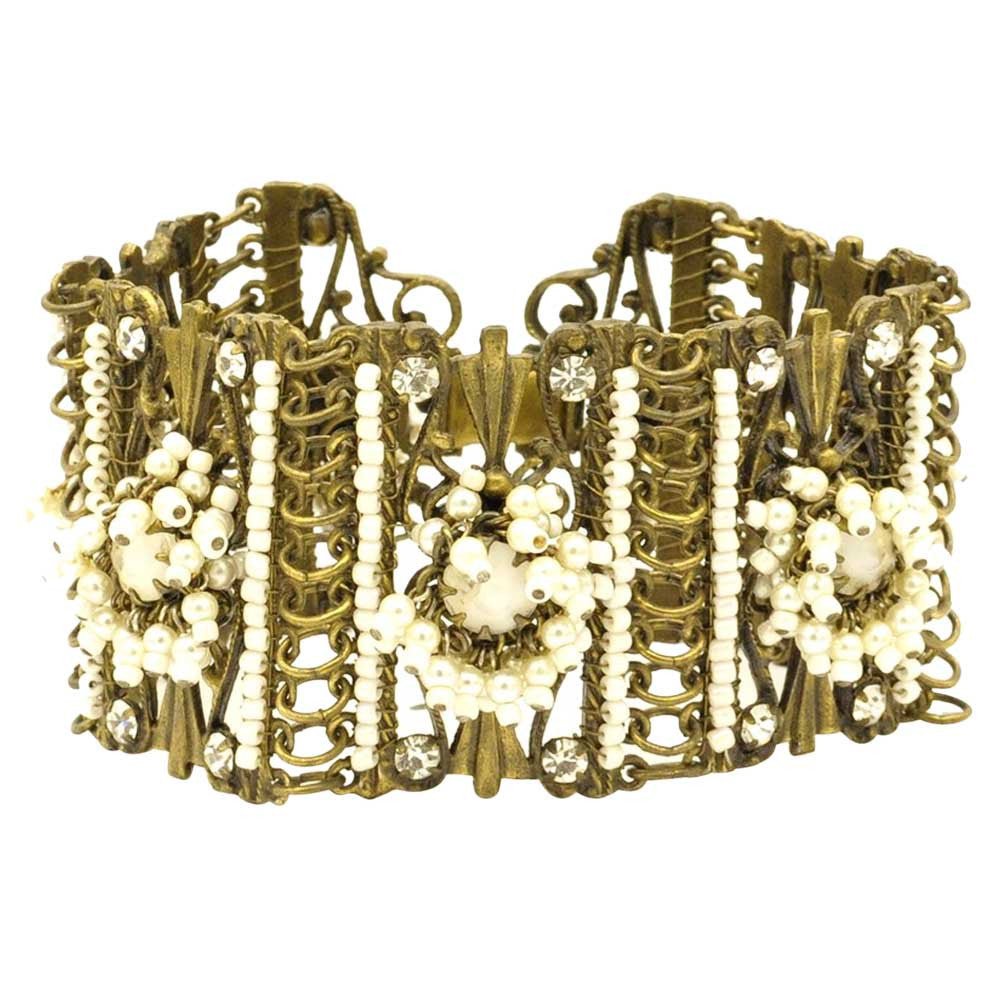 BRACELET MANCHETTE VINTAGE PERLES NACRÉES - MY LITTLE VENDOME