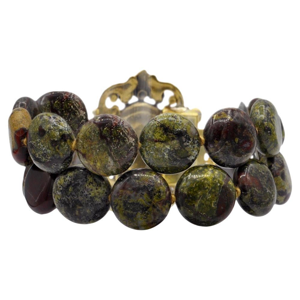 BRACELET PERLE D'AGATE VERTE & QUARTZ ORANGE - VINTAGE - MY LITTLE VENDOME