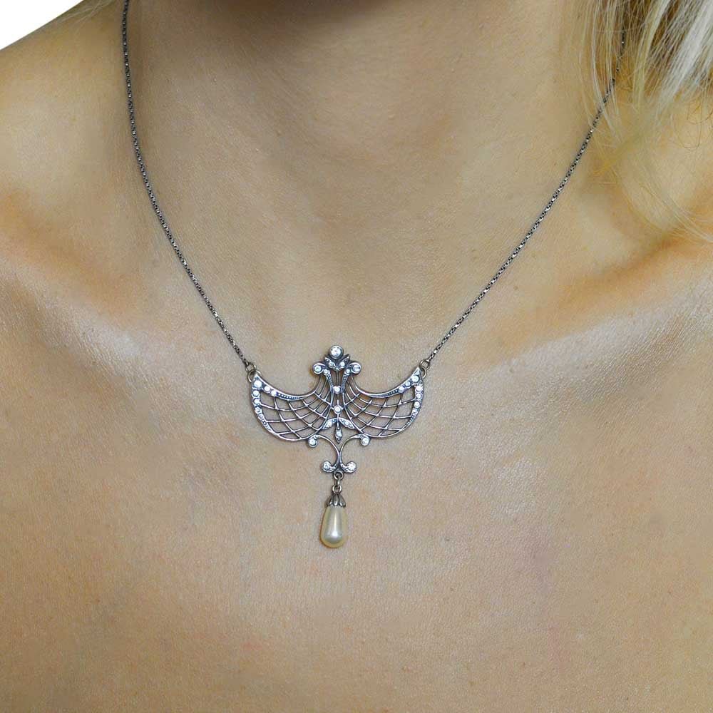 COLLIER ART DÉCO EN ARGENT 925, PERLES NATURELLES ET PIERRES SEMI PRÉCIEUSES - MY LITTLE VENDOME