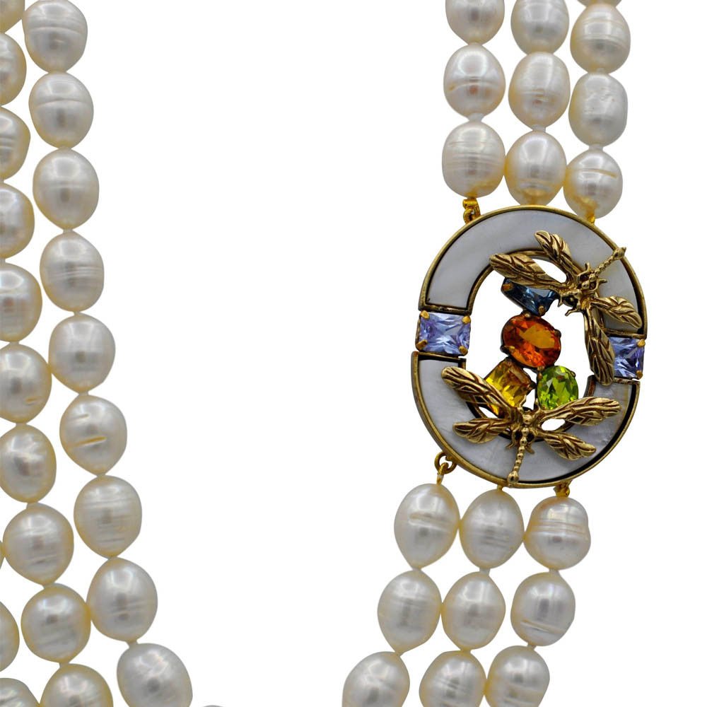 COLLIER DE PERLES NATURELLES & PIERRES SEMI PRÉCIEUSES DE STYLE ART DÉCO - MY LITTLE VENDOME