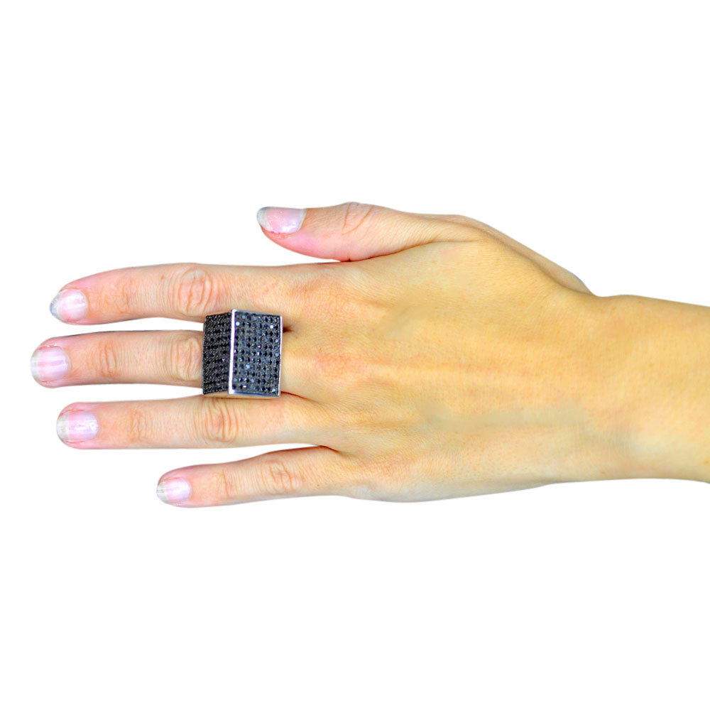 BAGUE CHEVALIERE CUBIQUE, CARRE EN ARGENT 925 ET PIERRES SEMI PRÉCIEUSES - MY LITTLE VENDOME