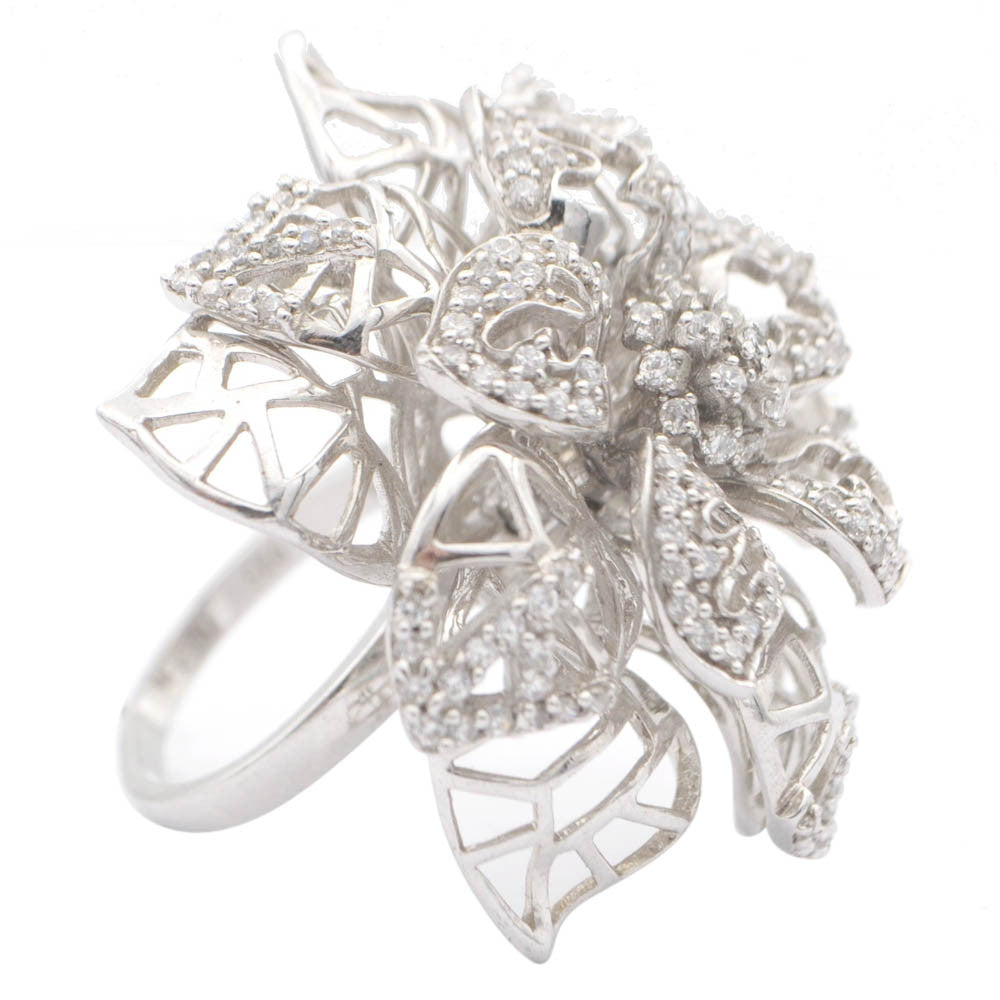 BAGUE COCKTAIL FLEUR - VINTAGE CRISTAL DE ROCHE & ARGENT 925 - MY LITTLE VENDOME