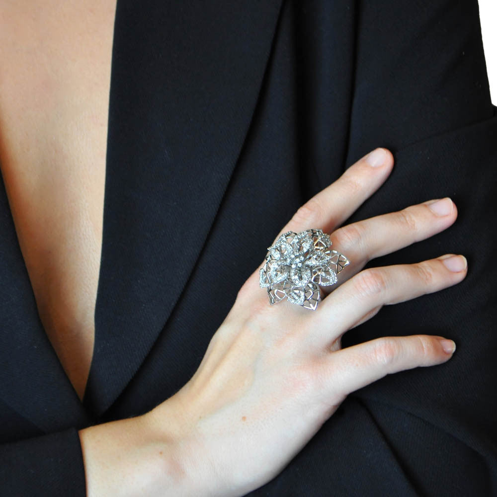 BAGUE COCKTAIL FLEUR - VINTAGE CRISTAL DE ROCHE & ARGENT 925 - MY LITTLE VENDOME