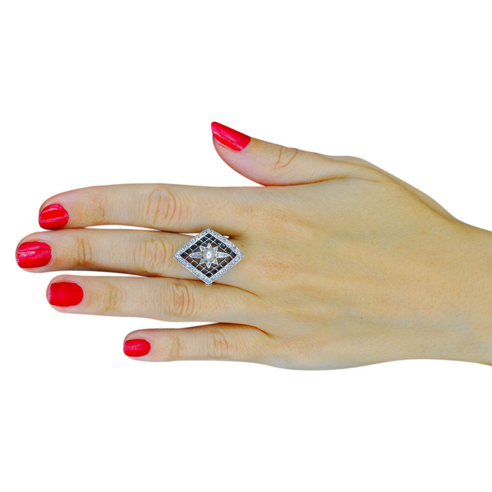 BAGUE ETOILE ART DECO EN ARGENT 925 & PERLES NATURELLE - MY LITTLE VENDOME