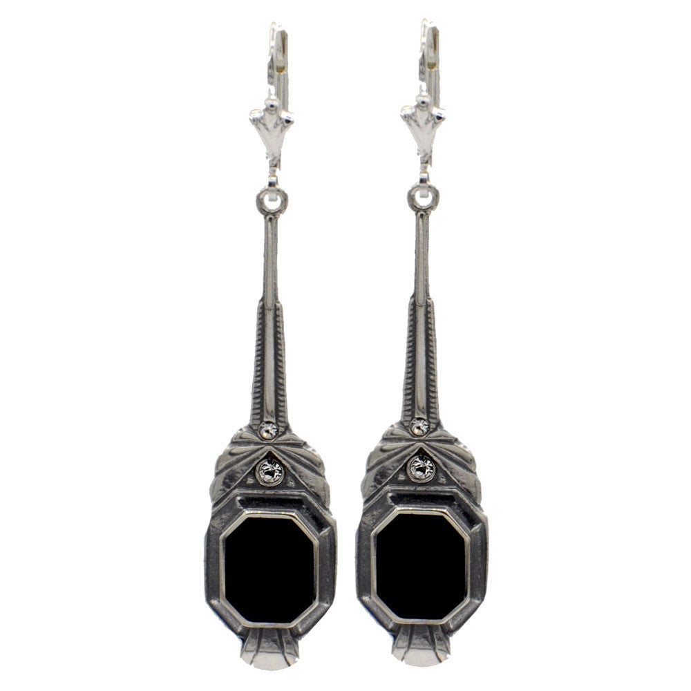BOUCLE D'OREILLE ART DÉCO EN ARGENT 925 ET PIERRES SEMI PRÉCIEUSES, ÉMAILLÉES NOIRES - MY LITTLE VENDOME