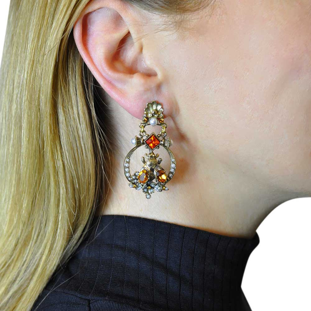 BOUCLE D'OREILLE BAROQUE - ABEILLES - CITRINE & PERLE - MY LITTLE VENDOME