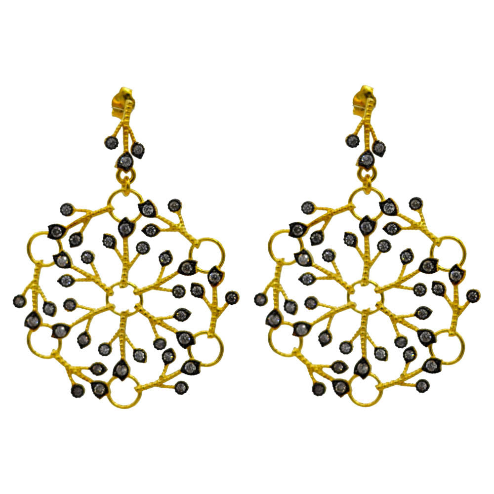 BOUCLES D'OREILLES EN OR 14 CARATS ET ARGENT 925 FAÇON DENTELLE ET PIERRES NATURELLES ET SEMI PRÉCIEUSES - MY LITTLE VENDOME