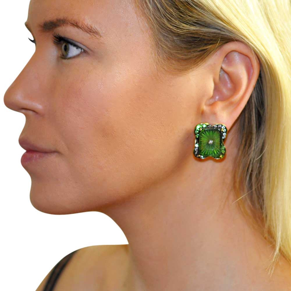 BOUCLES D'OREILLES VINTAGE DE STYLE VICTORIEN, VERRE DE MURANO VERT ET PIERRES NATURELLES SEMI-PRÉCIEUSES - MY LITTLE VENDOME
