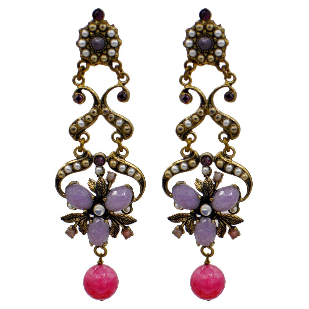 BOUCLES D'OREILLES VINTAGE ROSE DE STYLE VICTORIEN, PERLES NATURELLES ET PIERRES SEMI-PRÉCIEUSES - MY LITTLE VENDOME