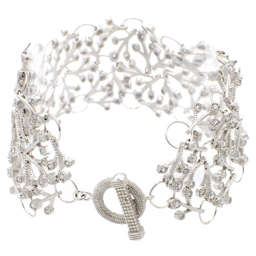 BRACELET CHAINE DENTELLE EN ARGENT 925 & CRISTAL NATUREL - MY LITTLE VENDOME
