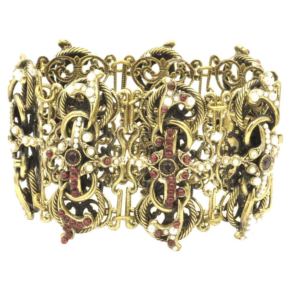 BRACELET MANCHETTE VINTAGE DE STYLE VICTORIEN GRENAT ET PERLES - MY LITTLE VENDOME