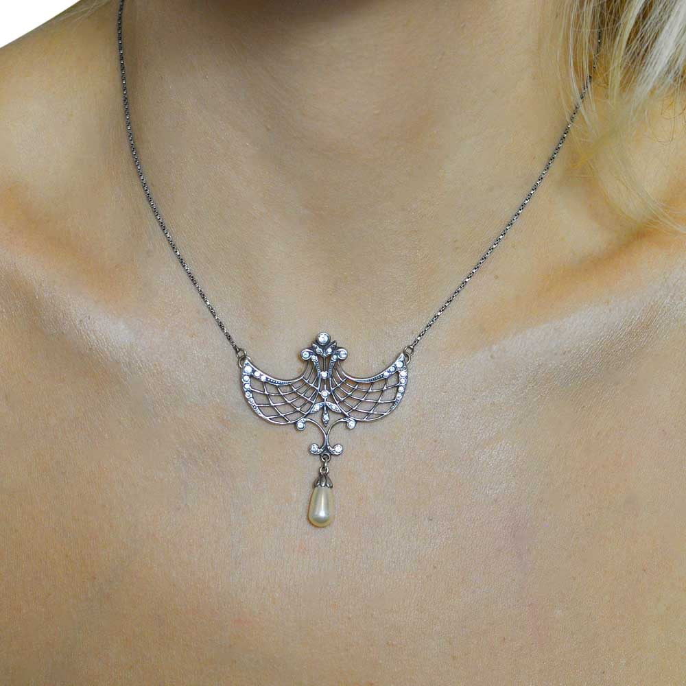 COLLIER ART DÉCO EN ARGENT 925, PERLES NATURELLES ET PIERRES SEMI PRÉCIEUSES - MY LITTLE VENDOME