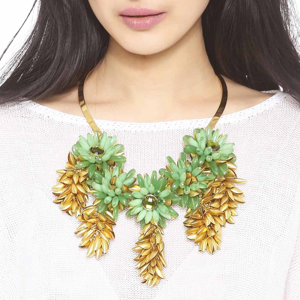 COLLIER FLORAL BAKELITE VERT D'EAU ET FEUILLAGES - MY LITTLE VENDOME