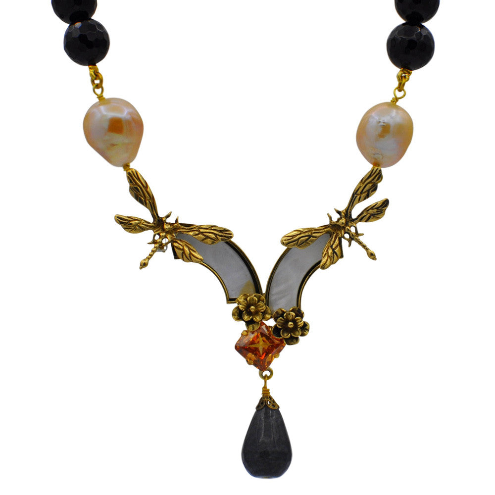 PERLE NATURELLE & PIERRES SEMI PRÉCIEUSES COLLIER ART DÉCO - MY LITTLE VENDOME