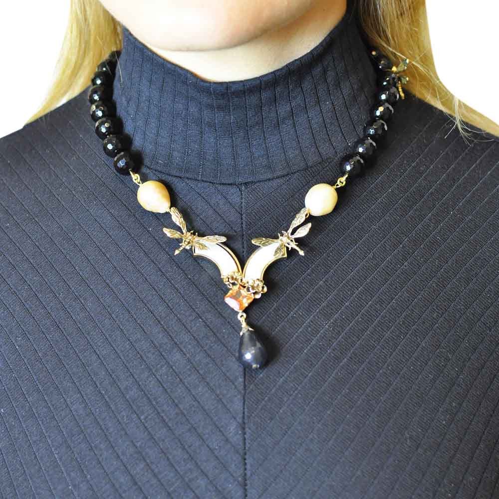 PERLE NATURELLE & PIERRES SEMI PRÉCIEUSES COLLIER ART DÉCO - MY LITTLE VENDOME