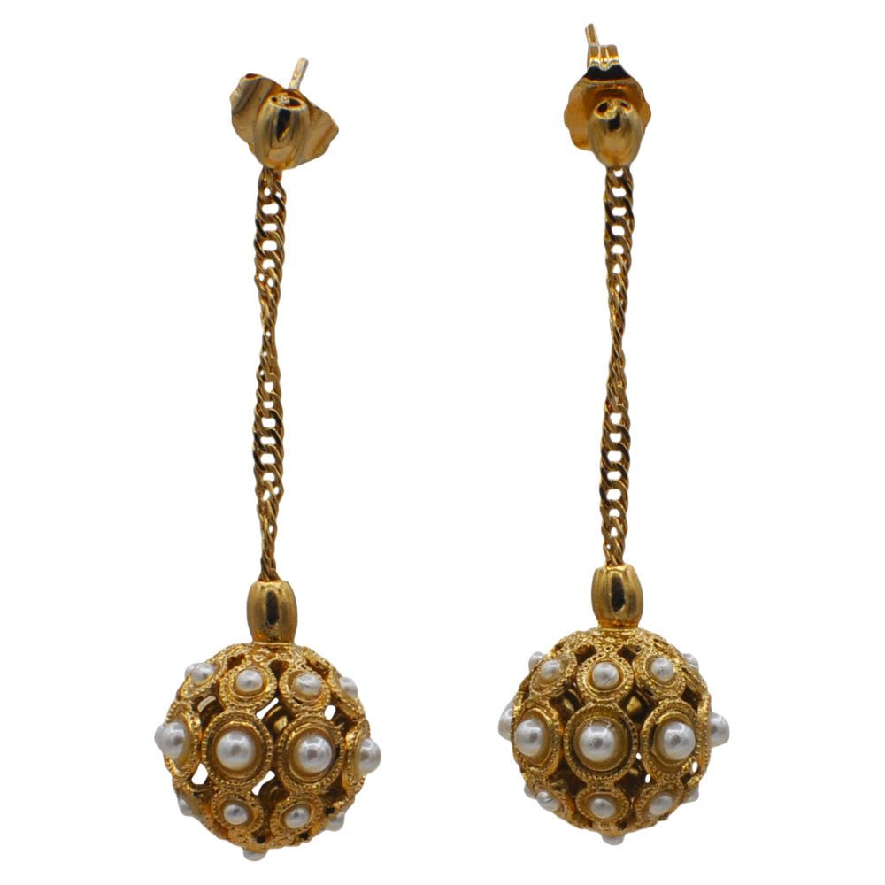 POMPOM & PERLE ART NOUVEAU BOUCLES D'OREILLES PERLE BOUCLES D'OREILLES POMPON BOUCLES D'OREILLES OR ROSE VENITIEN 14 CARATS - MY LITTLE VENDOME