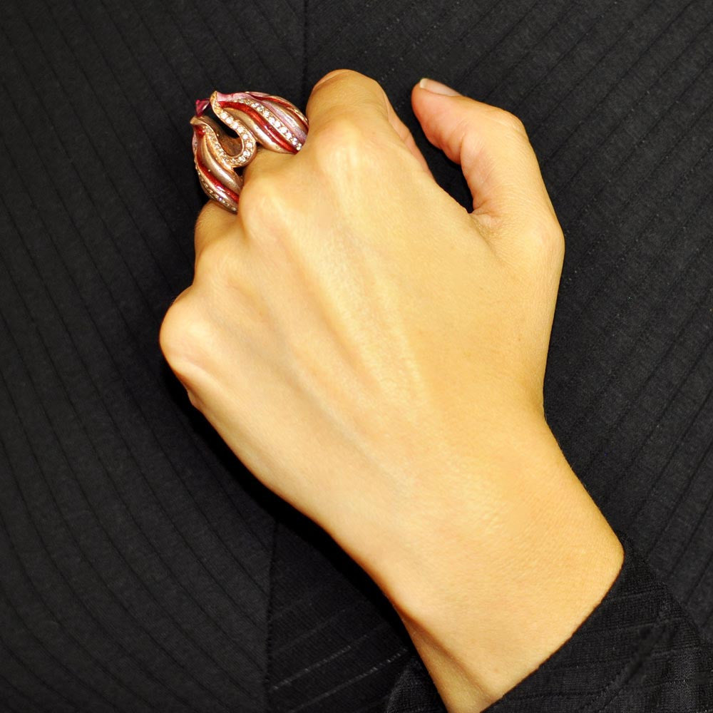 VINTAGE ENAMELLED ROSE GOLD VERMEIL AND ROSE QUARTZ RING - MY LITTLE VENDOME