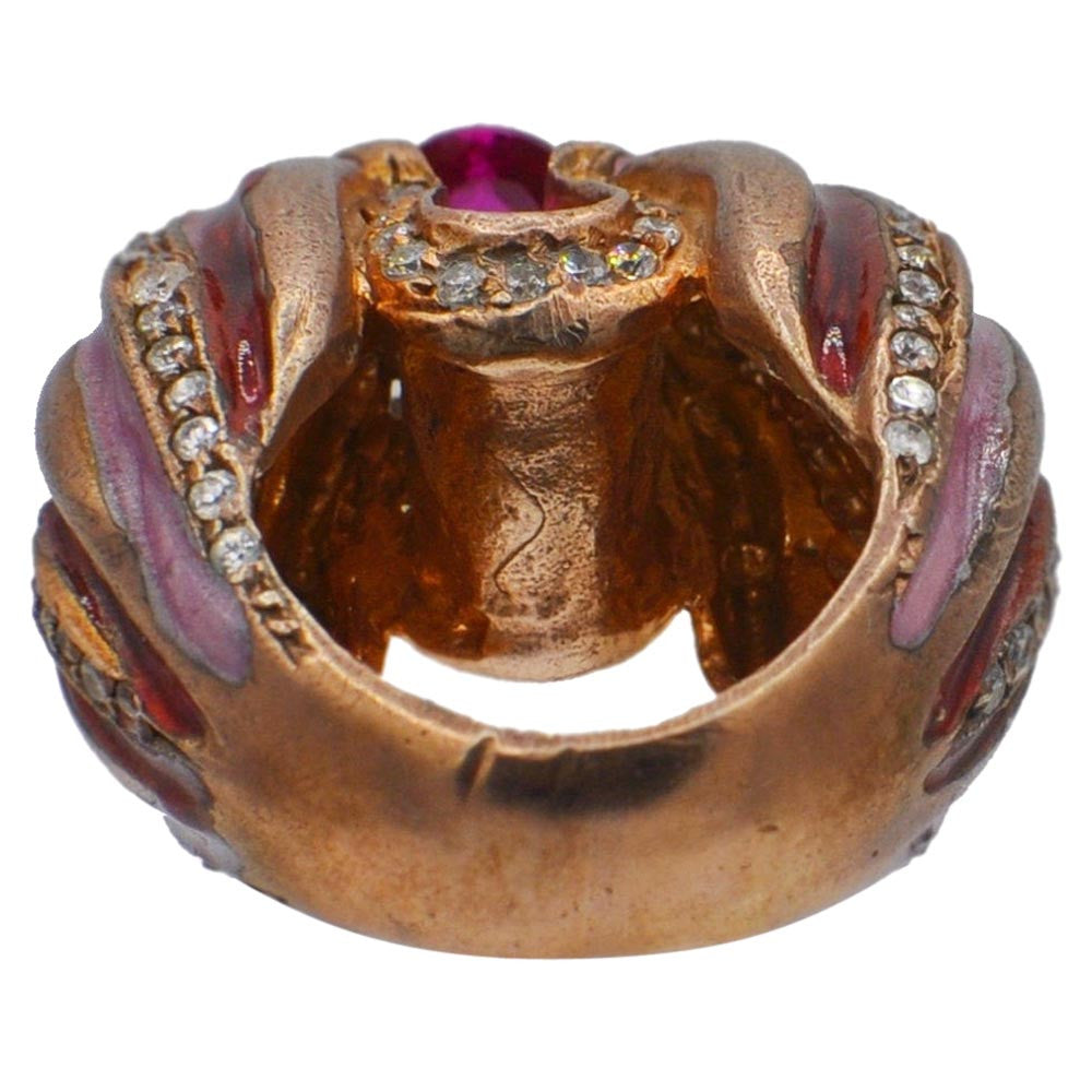 VINTAGE ENAMELLED ROSE GOLD VERMEIL AND ROSE QUARTZ RING - MY LITTLE VENDOME