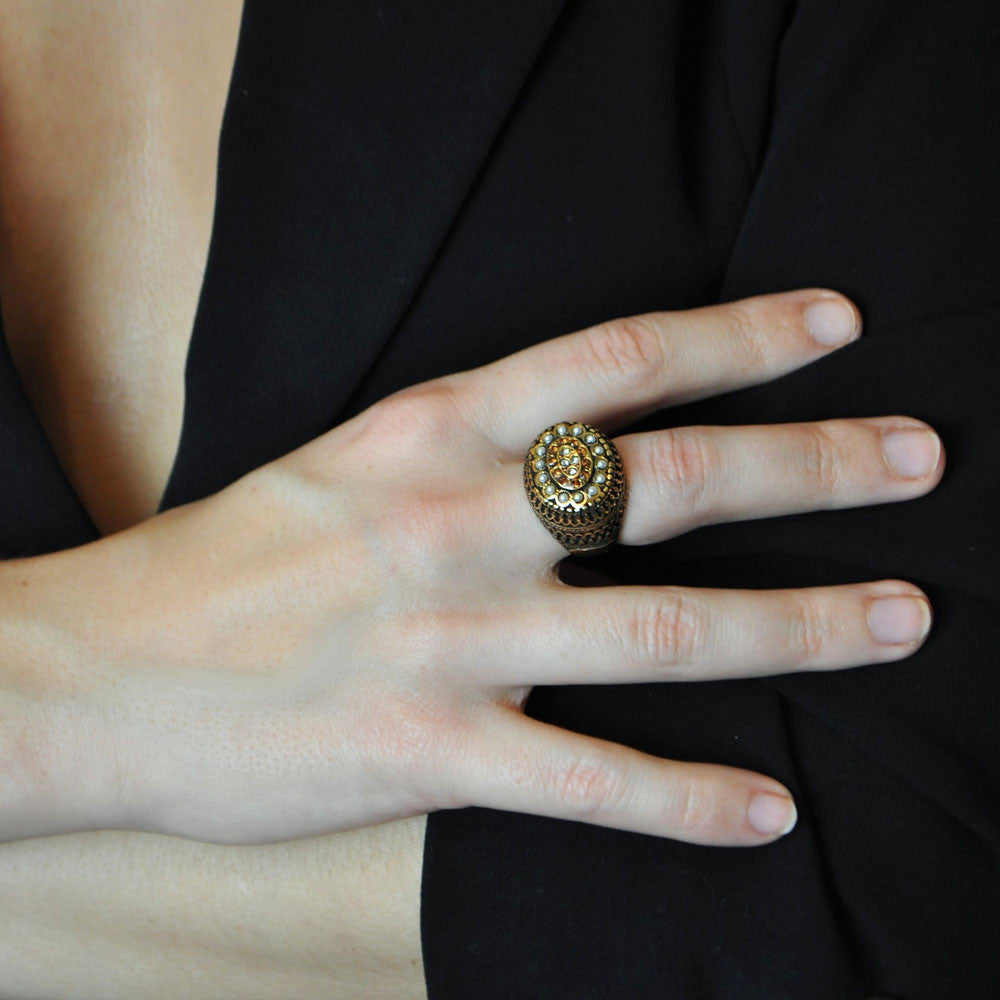 PEARL & COPPER ARABESQUE RING - MY LITTLE VENDOME