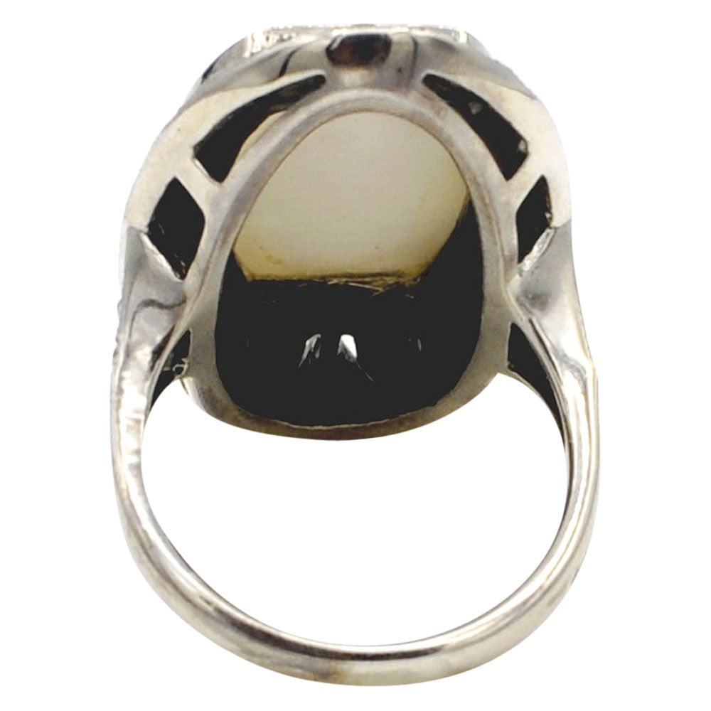 ART DECO MOTHER-OF-PEARL & MARCASITE RING - SILVER 925 - MY LITTLE VENDOME