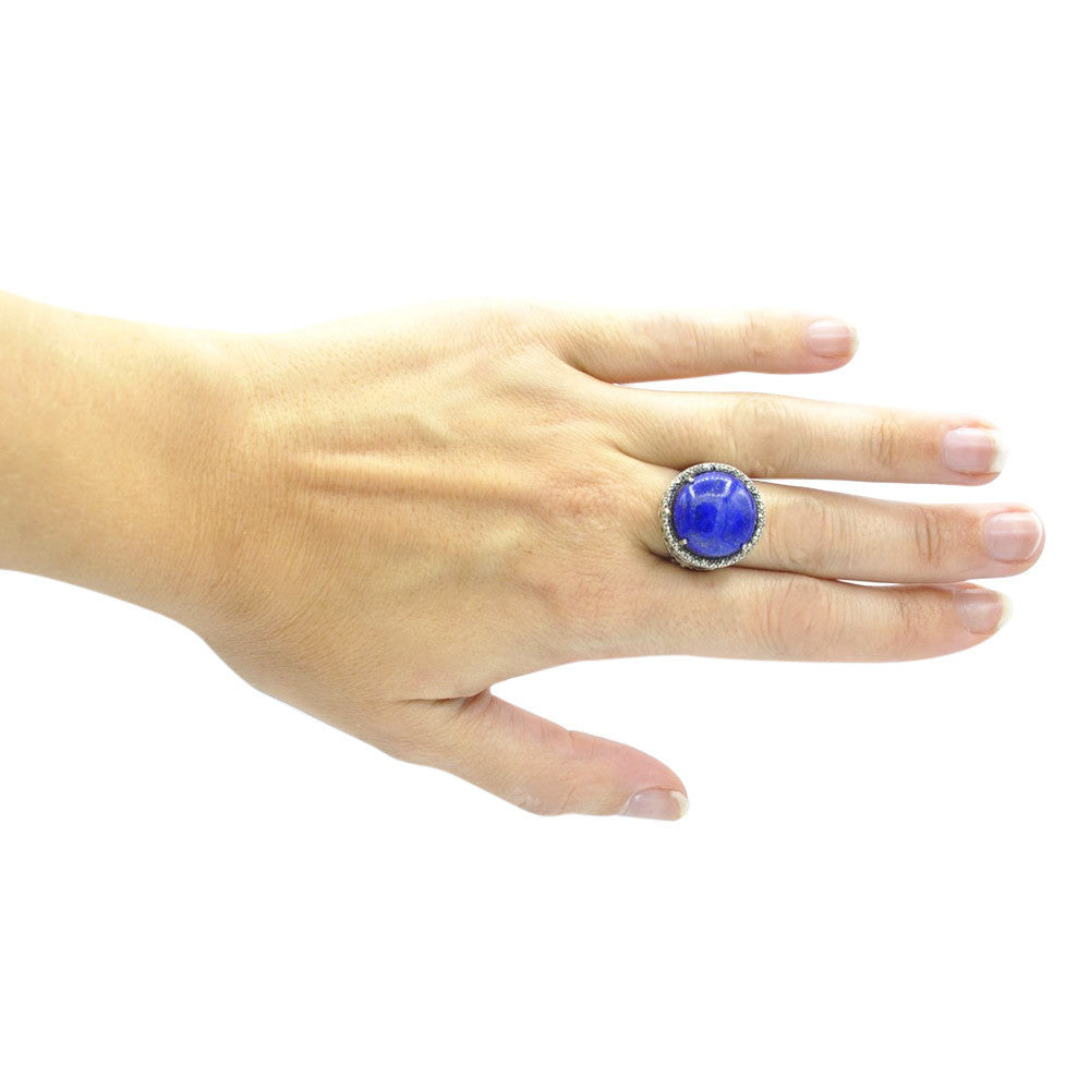 925 SILVER LAPIS LAZULI & MARCASITE ART DECO RING - MY LITTLE VENDOME