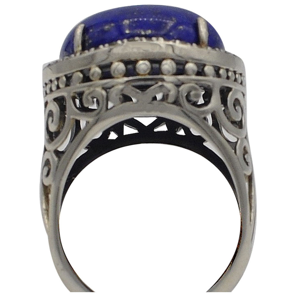 925 SILVER LAPIS LAZULI & MARCASITE ART DECO RING - MY LITTLE VENDOME