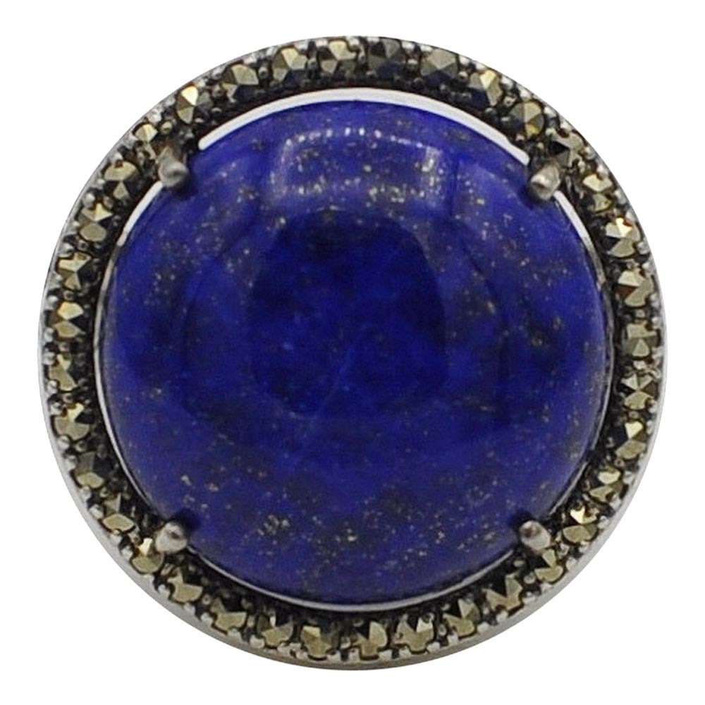 925 SILVER LAPIS LAZULI & MARCASITE ART DECO RING - MY LITTLE VENDOME