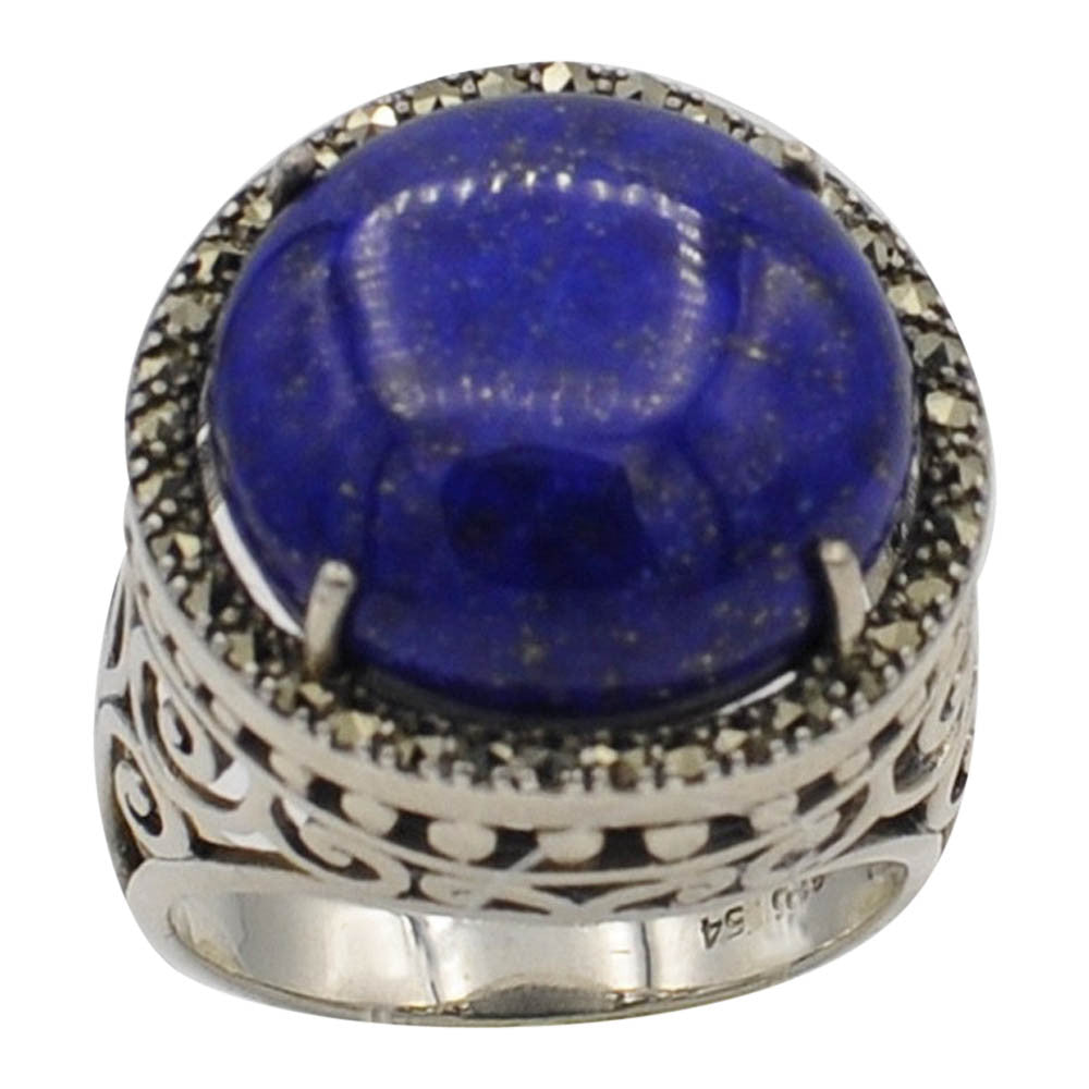925 SILVER LAPIS LAZULI & MARCASITE ART DECO RING - MY LITTLE VENDOME