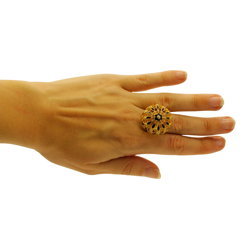 VINTAGE ENAMELLED RING IN 14-CARAT GOLD AND 925 SILVER - MY LITTLE VENDOME